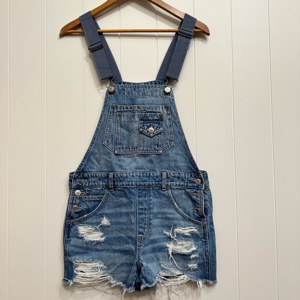 American Eagle Denim Overalls 90s Boyfriend Shortalls Jean Shorts Size XS 0 2